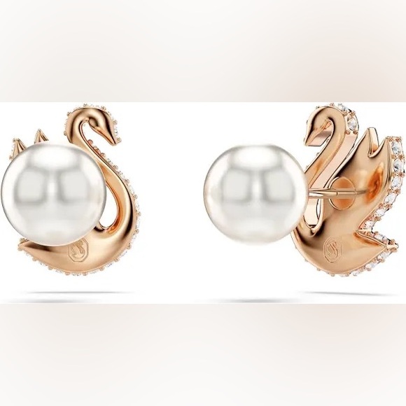 Swarovski Black and Gold Swan Earrings - Picture 3 of 5